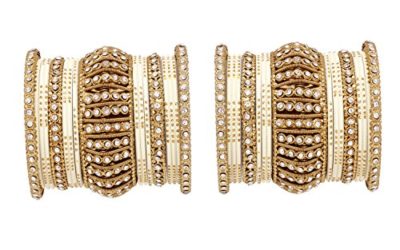 Ratna Indian Bollywood Antique Gold Plated Women Traditional Bridal Wedding wear Bangles Set Jewelry (Cream, 2.6)