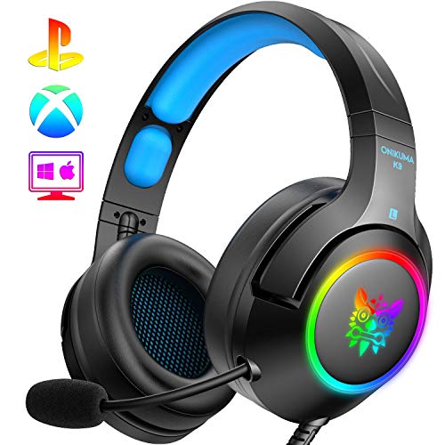 ONIKUMA PS4 Headset -Gaming Headset Xbox one Headset Gaming Headphone with Surround Sound, RGB LED Light & Noise Canceling Microphone for PS4,Gamecube,Xbox One(Adapter Not Included)