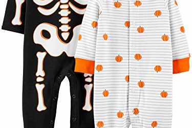Simple Joys by Carter's Baby 2-Pack Halloween Snap Fleece Footed Sleep and Play, Skeleton/Pumpkins, 0-3 Months