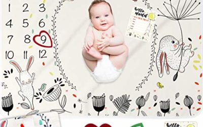 BANANGO Baby Monthly Milestone Blanket Girl or Boy – 50 x 40 Inch – Baby Age Blanket with Neutral Design – Baby Growth Chart Blanket for Boys & Girls – Photography Memory Blanket