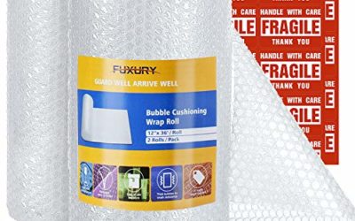 Fuxury Bubble Cushioning Wrap Roll Air Bubble Roll 2 Rolls 72 Feet Total,Perforated Every 12",Included 20 Fragile Sticker Labels for Packaging Moving Shipping Boxes Supplies