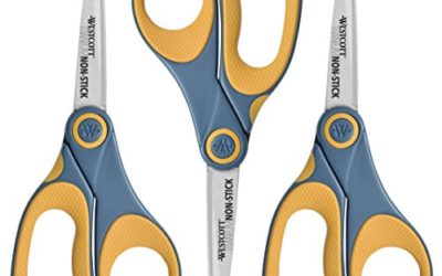 Westcott 15454 8" Titanium Non-Stick Straight Scissors, 3 Pack, Gray/Yellow