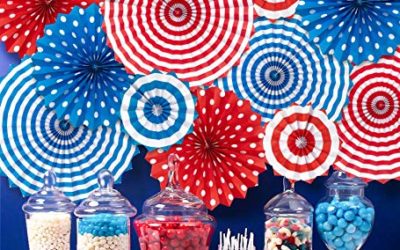 Moon Boat Fourth of July Patriotic Decorations – Red White Blue Hanging Paper Fans – 4th of July Party Favors