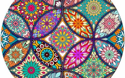BOSOBO Mouse Pad, Round Mandala Mouse Mat, Cute Mouse Pad with Design, Non-Slip Rubber Base Mousepad with Stitched Edge, Waterproof Office Mouse Pad, Small Size 7.9 x 7.9 x 0.1 Inch, Mandala Colour