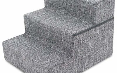 Made in USA Foldable Pet Steps/Stairs with CertiPUR-US Certified Foam by Best Pet Supplies – Gray Linen, 3-Steps (H: 16.5")