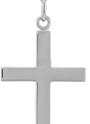 Men's Sterling Silver Solid Polished Cross with Lord's Prayer Inscription and Stainless Steel Chain, 24"