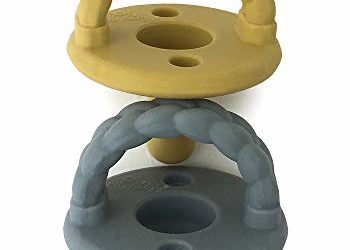 Itzy Ritzy Sweetie Soother Pacifier Set of 2 – Silicone Newborn Pacifiers with Collapsible Handle & Two Air Holes for Added Safety; Set of 2 in Dark Gray & Yellow, Ages Newborn & Up