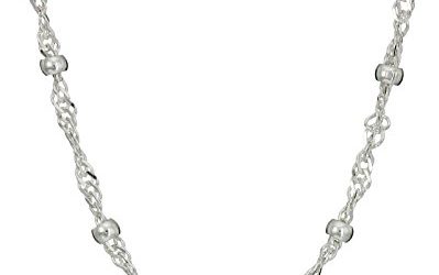 Amazon Essentials Sterling Silver Singapore Bead Chain Station Necklace, 18"