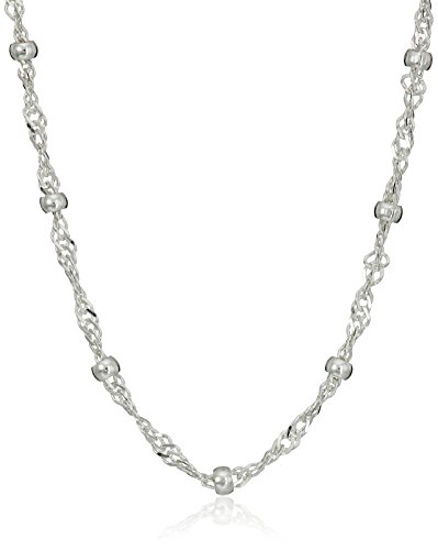 Amazon Essentials Sterling Silver Singapore Bead Chain Station Necklace, 18"