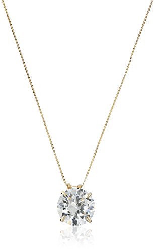 14k Yellow Gold 10mm Round Cubic Zirconia Solitaire Pendant Necklace (3.75 carat, Diamond Equivalent), 18"