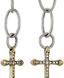 Lucky Brand Women's Hammered Hoop Cross Earring Silver Drop Earrings