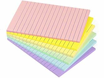 Lined Sticky Notes 4X6 in Pastel Ruled Post Stickies Colorful Super Sticking Power Memo Pads Its Strong Adhesive, 6 Pads/Pack, 45 Sheets/pad