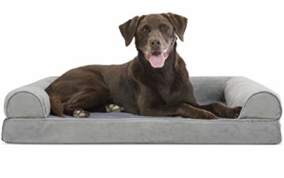Furhaven Pet Dog Bed – Orthopedic Faux Fur and Velvet Traditional Sofa-Style Living Room Couch Pet Bed with Removable Cover for Dogs and Cats, Smoke Gray, Large