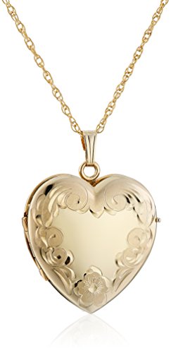 14k Yellow Gold-Filled Engraved Four-Picture Heart Locket Necklace, 20"