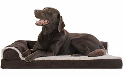Furhaven Pet Dog Bed – Deluxe Orthopedic Two-Tone Plush and Suede L Shaped Chaise Lounge Living Room Corner Couch Pet Bed with Removable Cover for Dogs and Cats, Espresso, Large