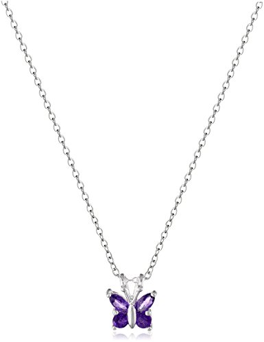 Sterling Silver Genuine Amethyst Butterfly Pendant Necklace, 18"