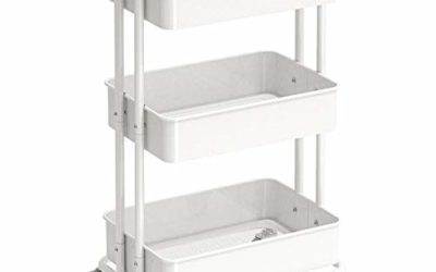 SimpleHouseware Heavy Duty 3-Tier Metal Utility Rolling Cart, White
