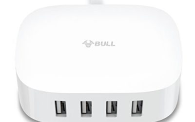 USB Charger Station,Desktop Powerport with 4-port Auto Detect Technology,BULL 25W Multi Port Charger with 6ft Extension Cord,Compatible iPhone 11Pro XS Max XR X 8 Plus, Galaxy S10 Etc tablets and More