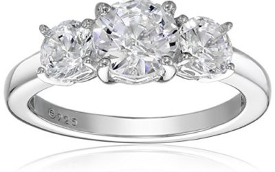 Platinum-Plated Sterling Silver Round 3-Stone Ring made with Swarovski Zirconia (2 cttw), Size 6