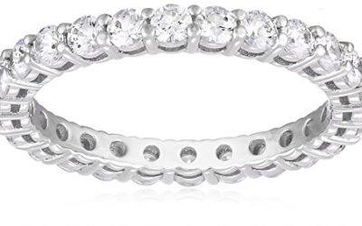 Platinum-Plated Sterling Silver All-Around Band Ring set with Round Swarovski Zirconia (1 cttw), Size 8