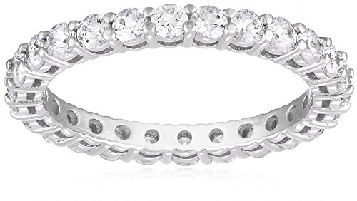 Platinum-Plated Sterling Silver All-Around Band Ring set with Round Swarovski Zirconia (1 cttw), Size 8