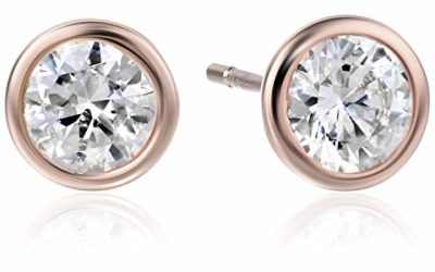 Amazon Essentials Rose Gold Plated Sterling Silver AAA Cubic Zirconia Bezel Stud Earrings (6mm)