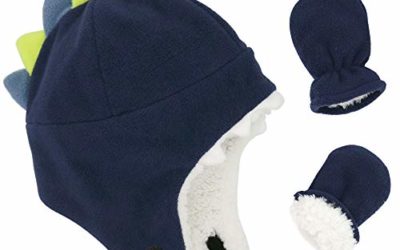 Baby Boy Sherpa Hats and Mittens Set Toddler Gloves Warm Fleece Winter Hat Baby Girl Dinosaur Navy 12-24 Months