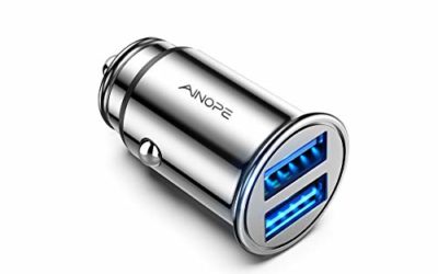 AINOPE Car Charger, 4.8A All Metal Car Charger Adapter Dual USB Port Fast Car Charging Mini Flush Fit Compatible with Xs max/XR/x/7/6s, Air 2/Mini 3, Note 9/Galaxy S10/S9/S8, Phone, Tablet-Silver