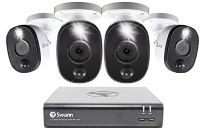 Swann 8 Channel 4 Camera Security System, Wired Surveillance 1080p HD DVR 1TB HDD, Audio Capture, Weatherproof, Color Night Vision, Heat & Motion Sensing Warning Light, Alexa + Google, SWDVK-845804WL