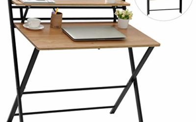Folding Study Desk, Folding Laptop Table Home Corner Desks Simple Computer Desk with Shelf for Small Space Home Office (Khaki)