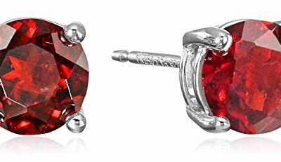 Amazon Essentials Sterling Silver Round Garnet Birthstone Stud Earrings (January)