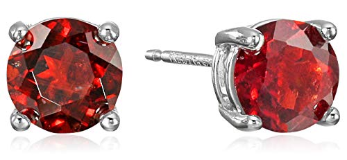 Amazon Essentials Sterling Silver Round Garnet Birthstone Stud Earrings (January)