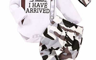 3Pcs Baby Boy Clothes Mommy's New Man Print Bodysuit Summe Cotton Short Sleeve Romper Moustache Pants+Hat Outfits Set(Camouflage Grey, 0-6 Months)