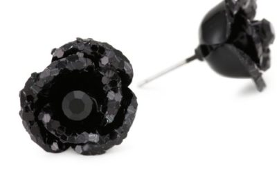 Betsey Johnson Black Glitter Flower Stud Earrings