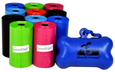 220 Pet Waste Bags, Dog Waste Bags, Bulk Poop Bags with Leash Clip and Bone Bag Dispenser – (220 Bags, Rainbow of Colors)