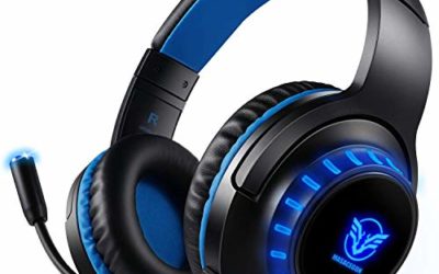 Pacrate Gaming Headset for PS4 PC Xbox One Headset with Microphone Noice Cancelling Stereo Surround Sound Headphone with LED Light Intense Bass for PC Laptop Mac (Black Blue)