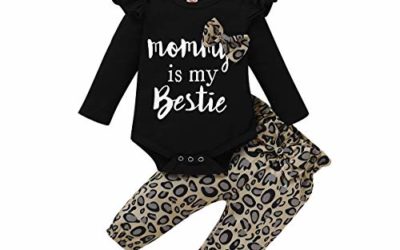 3PCS Baby Girls Clothes Newborn Outfits, Infant Romper Long Sleeve Ruffle Onsies Jumpsuit Floral Pants Headband Cute Toddler Casual Set(Black,0-3 Months)