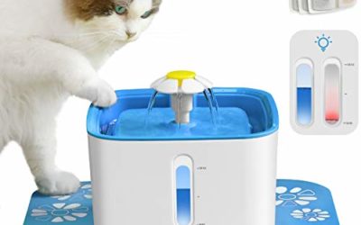 Veken Cat Water Fountain, 2.5L Automatic Pet Water Fountain, Dog Water Dispenser with 3 Replacement Filters and 1 Silicone Mat for Cats and Small to Medium Dogs (Blue)
