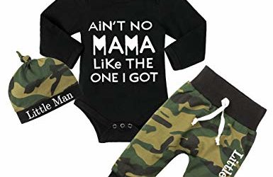 Newborn Baby Boy Clothes Ain't No Mama Like The One I Got Pattern Romper + Camouflage Pants + Hat 3Pcs Outfits Set 0-3 Months