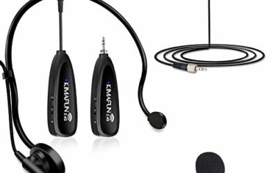 Wireless Microphone Set, KIMAFUN 2.4G Wireless Headset Microphone and Lavalier Lapel Mics, Beltpack Transmitter and Receiver for Live Performance, Compatible with Smartphone, Laptop, Speaker, G102-3