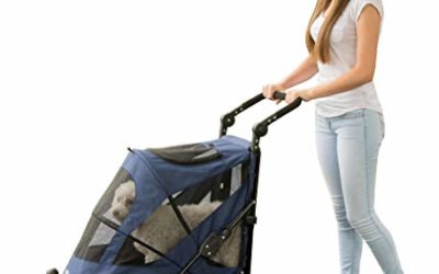 Pet Gear NO-Zip Stroller, Push Button Zipperless Dual Entry, for Single or Multiple Dogs/Cats, Pet Can Easily Walk in/Out, No Need to Lift Pet, Midnight Blue, Large – Push Button Entry (PG8650NZMB)