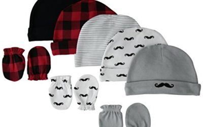 Hudson Baby Unisex Cotton Cap and Scratch Mitten Set, Mustache, 0-6 Months