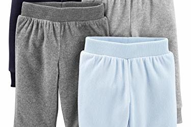 Simple Joys by Carter's Baby 4-Pack Fleece Pants, Heather Grey/Navy/Light Blue, 6-9 Months