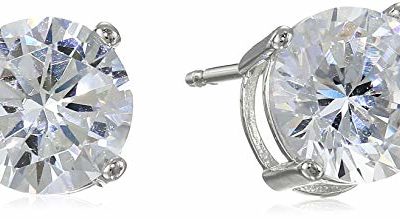 Amazon Essentials Platinum Plated Sterling Silver Round Cut Cubic Zirconia Stud Earrings (6.5mm)