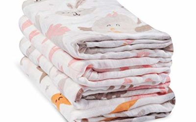 Viviland Baby Muslin Swaddle Blanket for Newborn Boys and Girls | 70% Bamboo 30% Cotton Receiving Blanket Swaddle Wrap with Gift Box | 4 Packs, 47 X 47 inch, Unicorn,Star,Love,Tree