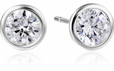 Amazon Essentials Sterling Silver AAA Cubic Zirconia Bezel Stud Earrings (6mm)
