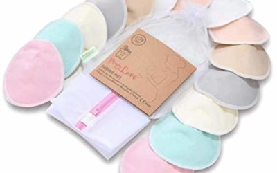Organic Bamboo Nursing Breast Pads – 14 Washable Pads + Wash Bag – Breastfeeding Nipple Pad for Maternity – Reusable Nipplecovers for Breast Feeding (Pastel Touch, Large 4.8")
