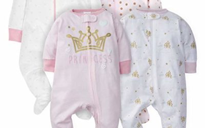 Gerber Baby Girls' 4 Pack Sleep N' Play Footie, Castle, 3-6 Months