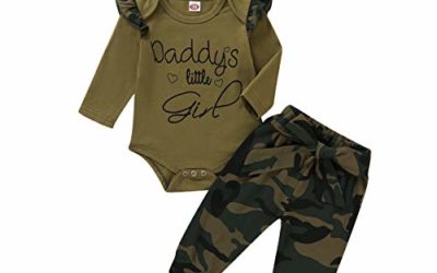 nilikastta 3PCS Newborn Baby Girls Clothes Infant Fall Outfit,Romper Bodysuit Long Sleeve Tops Jumpsuit T-Shirt Ruffled +Camouflage Long Pants+Headband Casual Set(Baby Girl camo1,3-6 Months)