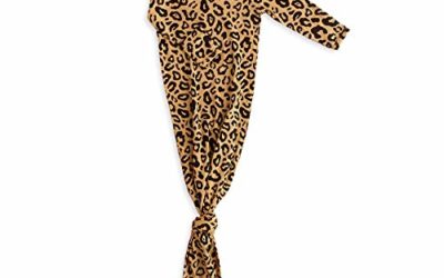 Wallaby Kids Extra Tall Knotted Baby Gown, Super Soft Bamboo Newborn Sleeper for Baby Girl and Boy (Leopard)